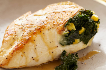 Spicy Kale and Corn Stuffed Chicken Breasts